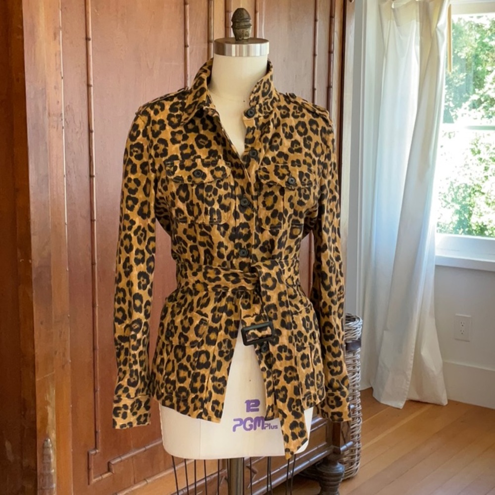 Lauren Ralph Lauren Linen Leopard Print Belted Safari Jacket